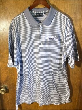 Bobby Jones Men’s L  Starr Pass Tucson Golf Polo Blue/white Stripe 100% Cotton